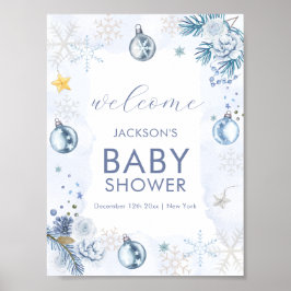Poster Blue Snowflake Flower Winter Baby Shower Welcome