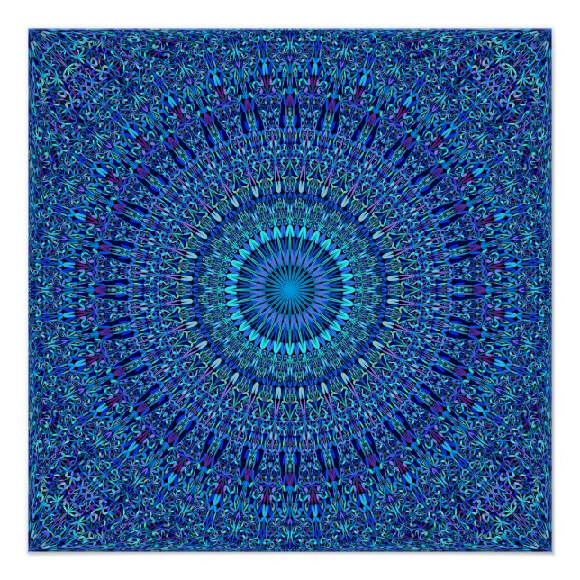 Pôster Blue Spiritual Flower Garden Mandala (Frente)
