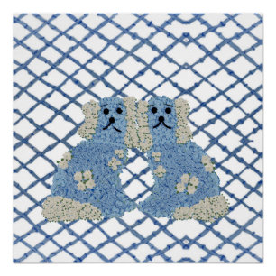 Pôster Blue Staffordshire Dogs Lattice Trellis