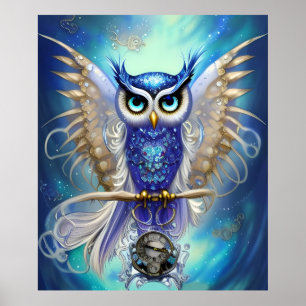 Poster Blue Steampunk Owl