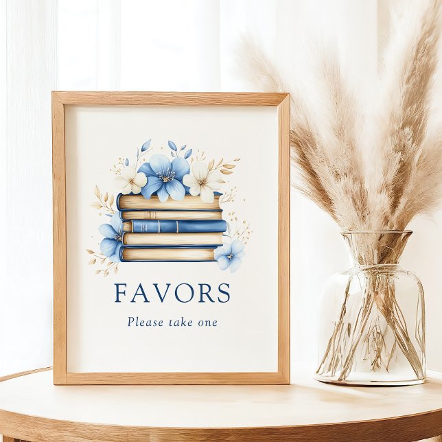 Poster Blue Storybook Baby Shower Favors Sign (Criador carregado)
