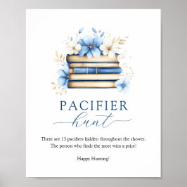 Poster Blue Storybook Baby Shower Pacifier Hunt Game Sign