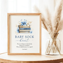 Poster Blue Storybook Baby Sock Hunt Game Sign