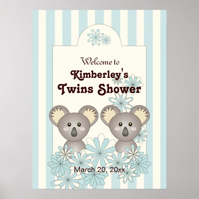 Poster Blue Strike Baby Koala Twin Kids Party Bem-vindo (Frente)