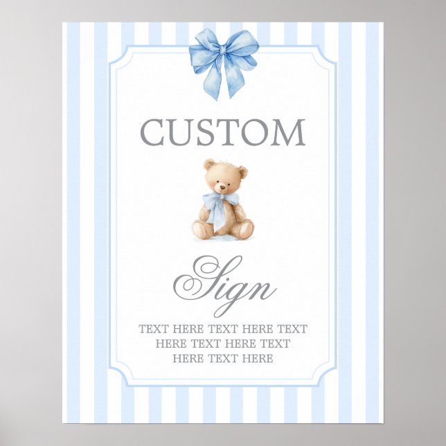 Poster Blue Stripes Bear Customized sign (Frente)