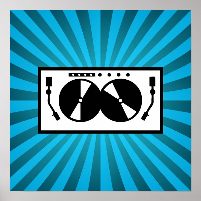 Poster Blue Sunburst DJ Turntable Music (Frente)