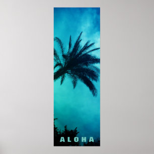 Pôster Blue Sunset Aloha Hawaii Palm Trepics Viagem