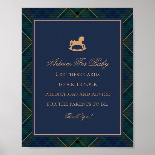 Poster Blue Tartan Plaid Classic Rocking Advice for Baby (Frente)