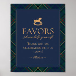 Poster Blue Tartan Plaid Rocking Horse Favors Sign