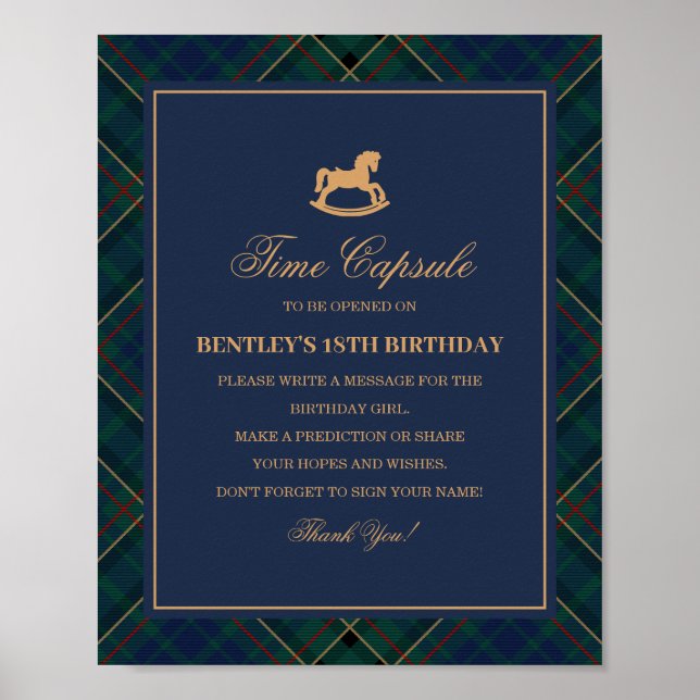 Poster Blue Tartan Plaid Rocking Horse Time Capsule (Frente)