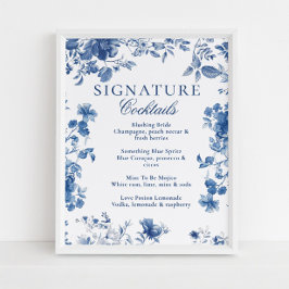 Poster Blue Toile Chinoiserie Signature Cocktail Menu