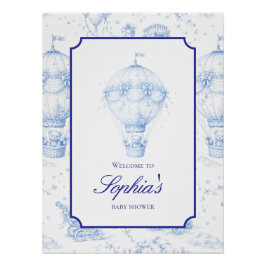 Pôster Blue Toile de Jouy Baby Shower Welcome Sign