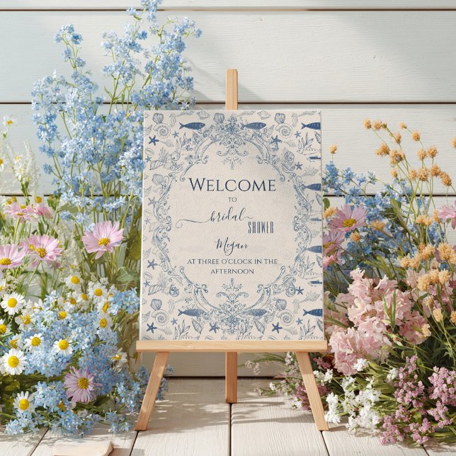 Poster Blue toile Ocean Bridal Shower Welcome  (Criador carregado)