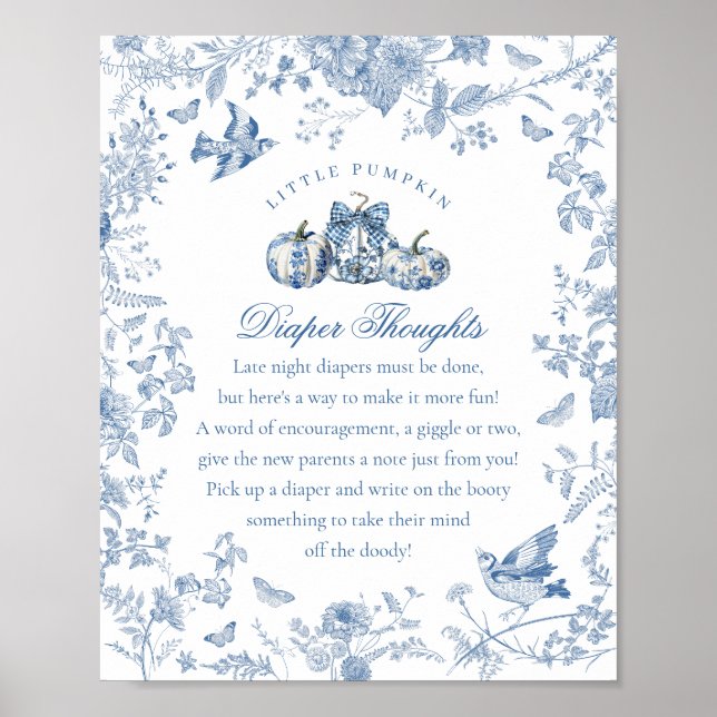Poster Blue Toile Pumpkin French Fall Diaper Thoughts (Frente)