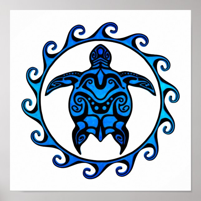 Poster Blue Tribal Turtle Sun (Frente)