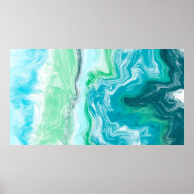 Poster Blue, Turquoise Sea Waves Digital Fluid Art    (Frente)