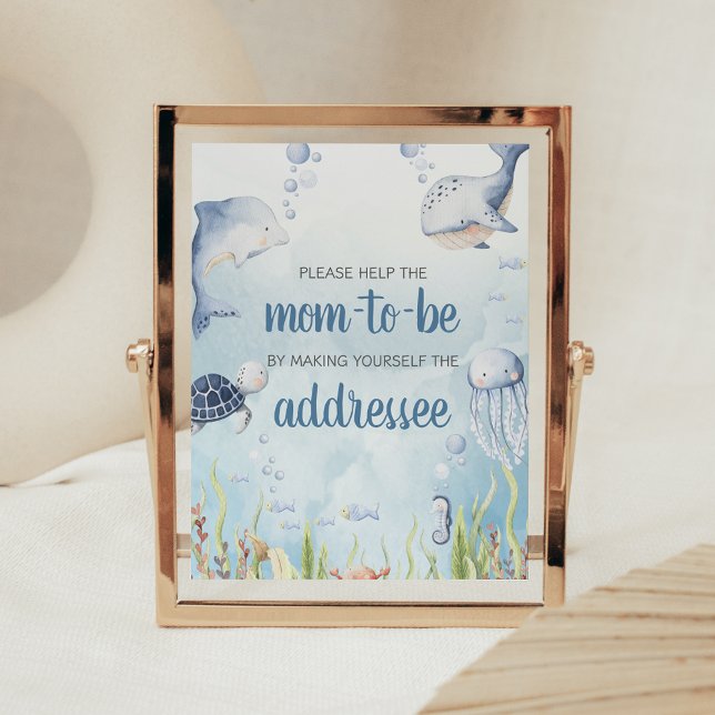 Poster Blue Under the Sea Shower Envelope Station Sign (Under the Sea Baby Shower Envelope Station Sign)