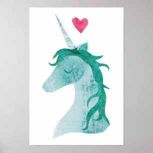 Poster Blue Unicorn Magic with Heart