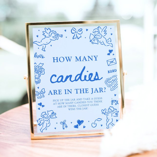 Poster Blue Valentine Adivinhe Quantas Balas Chás de Bebê (Blue Valentine Guess How Many Candies Baby Shower Sign)