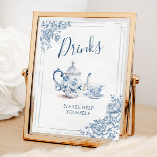 Poster Blue Victorian Garden Bridal Tea Drinks Sinal