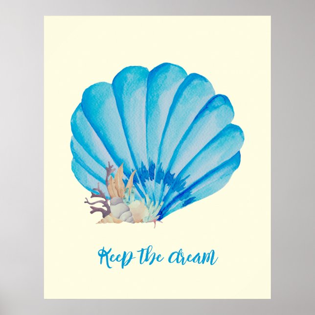 Poster Blue Watercolor Seashell, Inspiration Quote Pos (Frente)