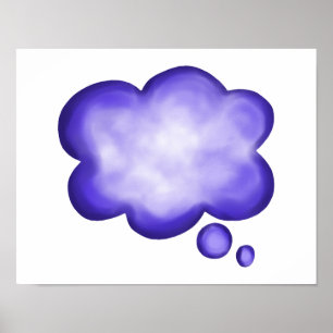 Poster Blue Watercolor Thought Balloon