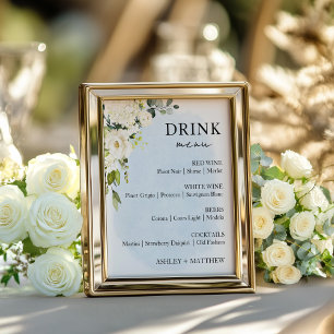Poster Blue Watercolor White Rose - Sinal de menu Bebida 