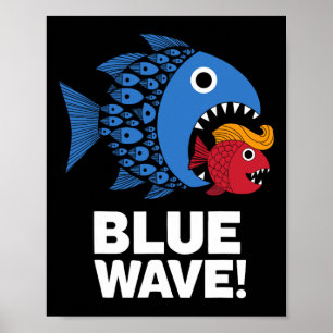 Poster Blue Wave Kamala Engraçado Peixe Grande Comendo Pe