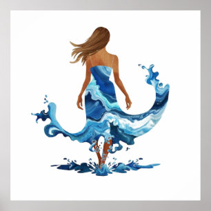 Poster Blue Waves Ocean Girl