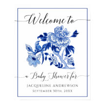 Blue White Chinoiserie Floral Welcome Baby Shower
