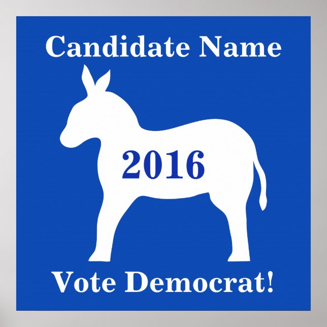 Pôster Blue White Donkey Voat Democrata Candidato (Frente)
