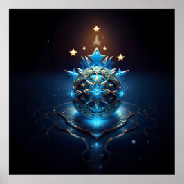 Poster Blue White Fractal Design With Stars