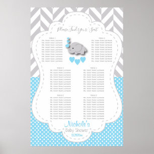 Poster Blue, White Gray Elephant - 6 Seating Chart