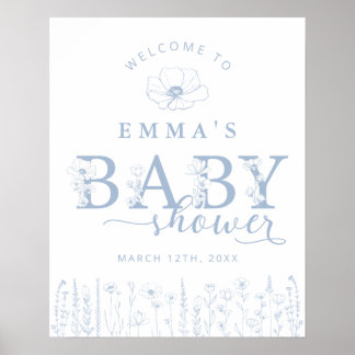 Poster Blue Wildflower Baby Shower Welcome Sign