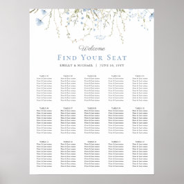 Poster Blue Wildflower Periwinkle Wedding Seating Chart