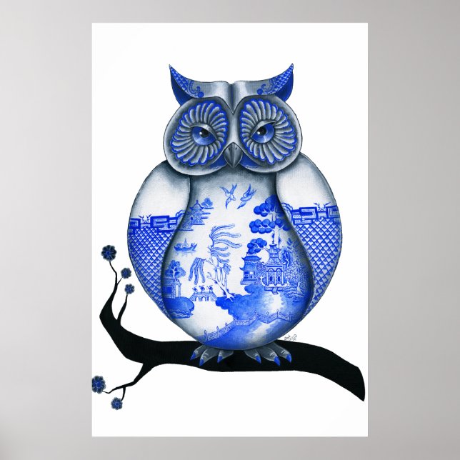 Pôster Blue Willow Owl (Frente)