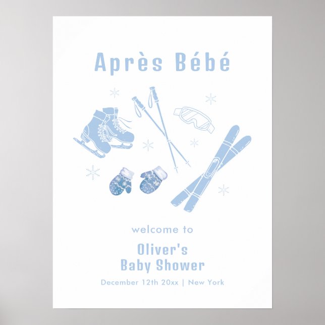 Poster Blue Winter Après Bébé Ski Baby Shower Welcome (Frente)