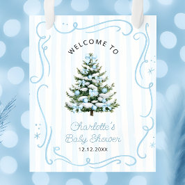 Poster Blue Winter Christmas Tree Baby Shower Welcome
