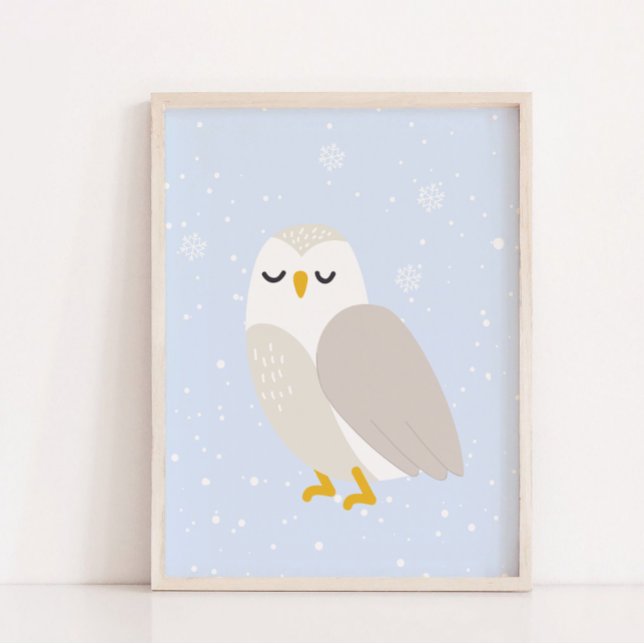 Poster Blue Winter | Coruja Árctico Desperdício em Viveir (Blue Winter | Owl Arctic Animal Nursery Decor)