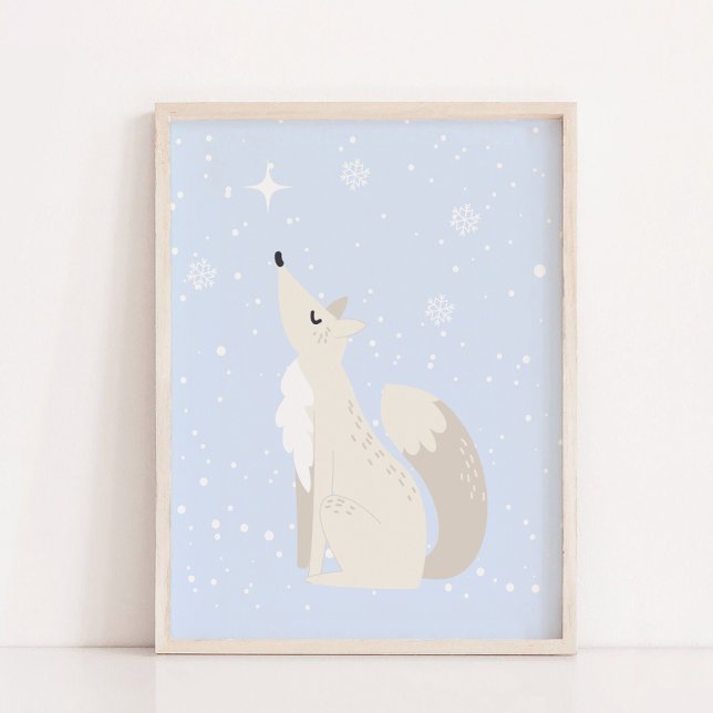 Poster Blue Winter | Fox Artic Animal Nursery Decor (Blue Winter | Fox Arctic Animal Nursery Decor Hanging Tapestry)