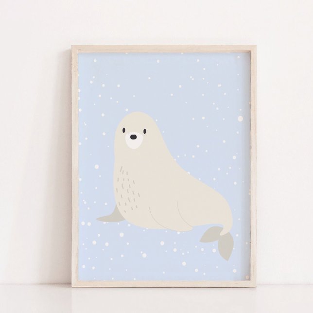 Poster Blue Winter | Mar Leão Árctico Desperdício em Vive (Blue Winter | Sea Lion Arctic Animal Nursery Decor)