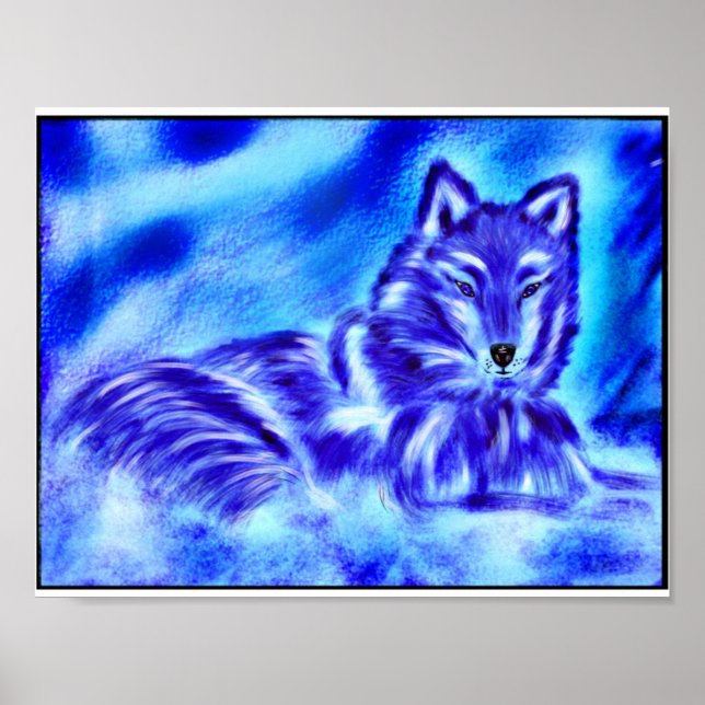 Poster Blue wolf in the snow (Frente)