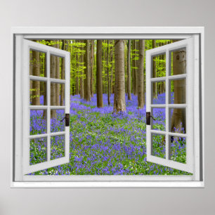 Poster Bluebells e janela do falso da opinião de árvore