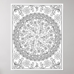Poster Bluebells e Vinhas Mandala Colorir para Adultos