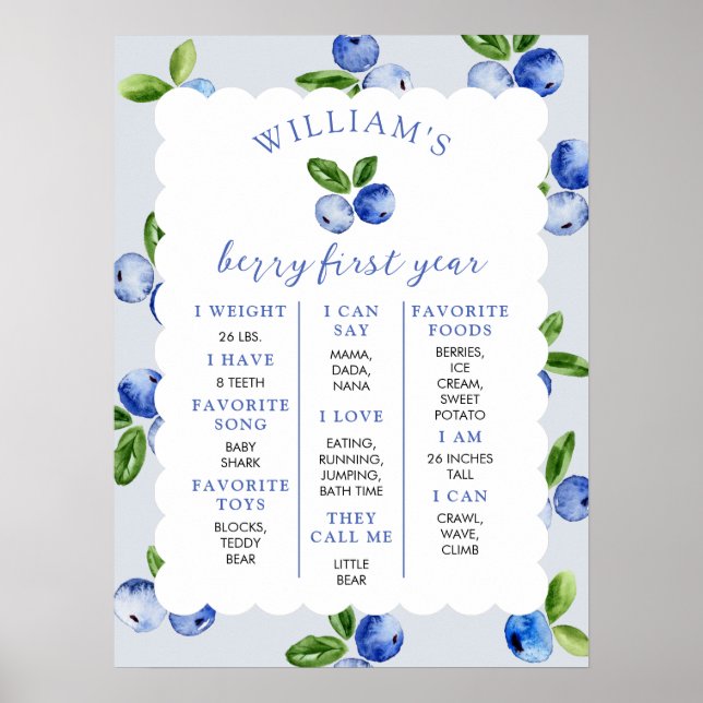 Poster Blueberry Boy 1st Year Milestone (Frente)
