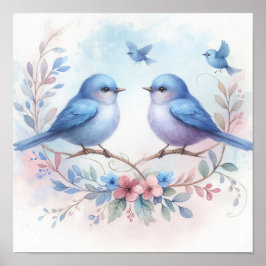Poster Bluebird Harmony em uma Perch Floral