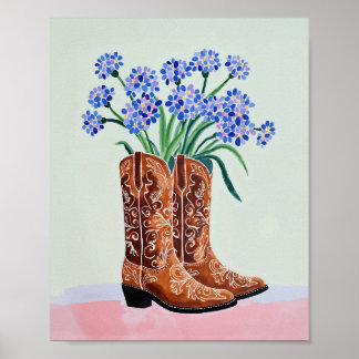Poster Bluebonnet Cowboy Boots Painting Art Print