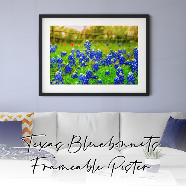 Poster Bluebonnets por todo o Texas Rustic Blue Wildflowe (Texas Bluebonnets Frameable Poster)