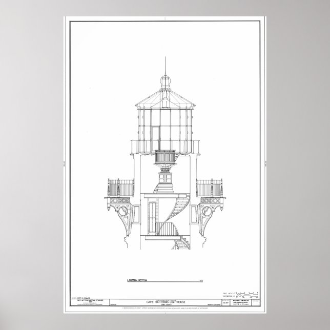 Poster Blueprint da Sala Lanterna do Farol do Cabo Hatter (Frente)