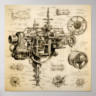 Poster Blueprint de máquina com obstrução